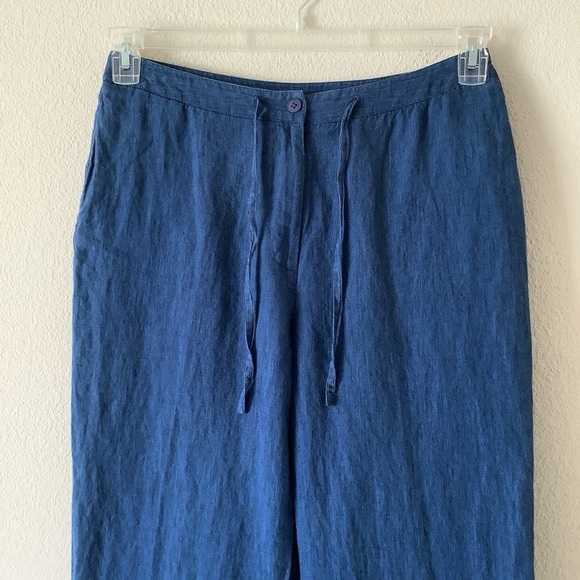 Wide Leg Linen Ankle Pants Pockets Nautical Coastal Lagenlook Casual Blue 12 - Picture 2 of 7